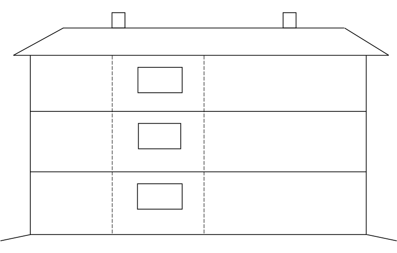 Figur 1. Liknande rum på tre olika våningsplan.