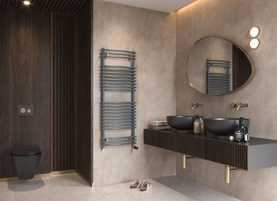 Grzejnik łazienkowy Santorini C w nowoczesnej łazience.