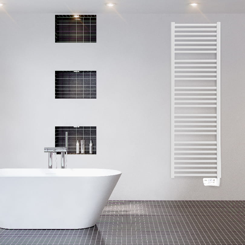 The electric radiator Flores E operates independently from the underfloor heating.