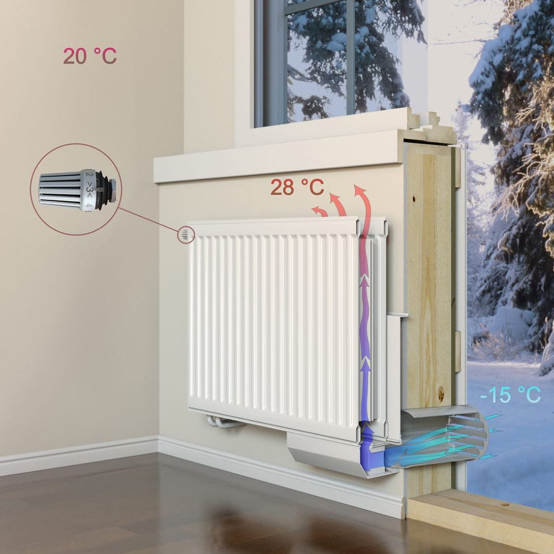 Förvxärmd tilluft med don och radiatorer ökar prestandan på värmepumpen.