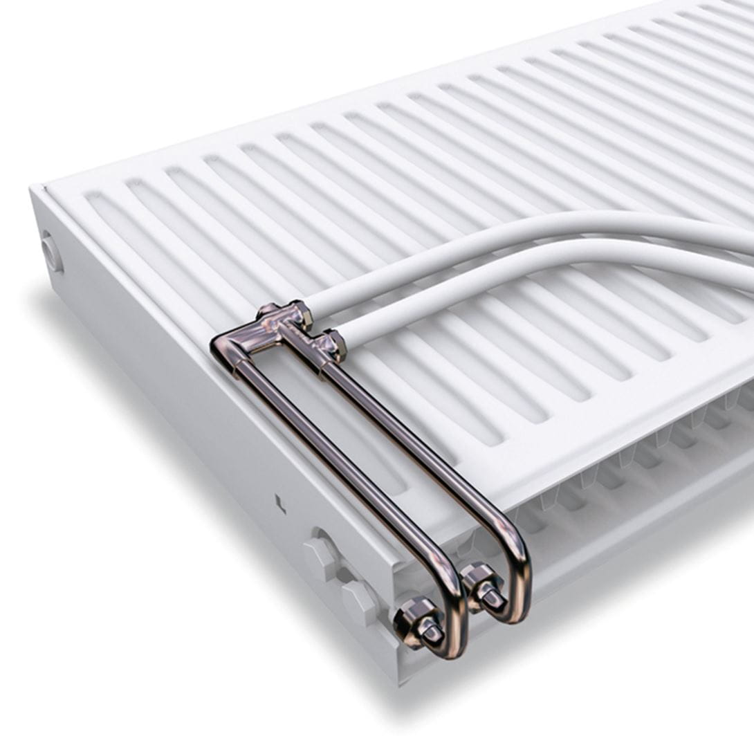 Mittkopplad radiator fås med TP Flex monterad på en standardradiator från Thermopanel.