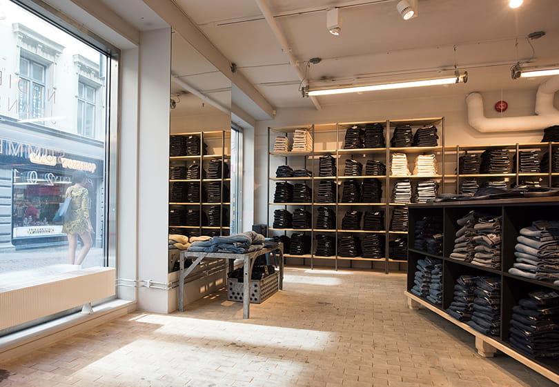Nudies jeans finns bl.a. på Vallgatan i Göteborg.