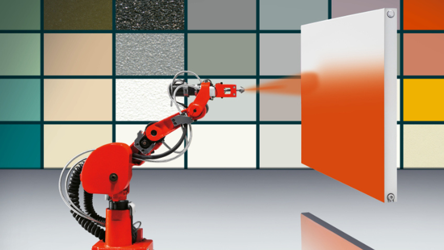 Robot painting a radiator 